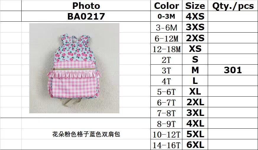 rts no moq BA0217 Floral pink plaid blue backpack