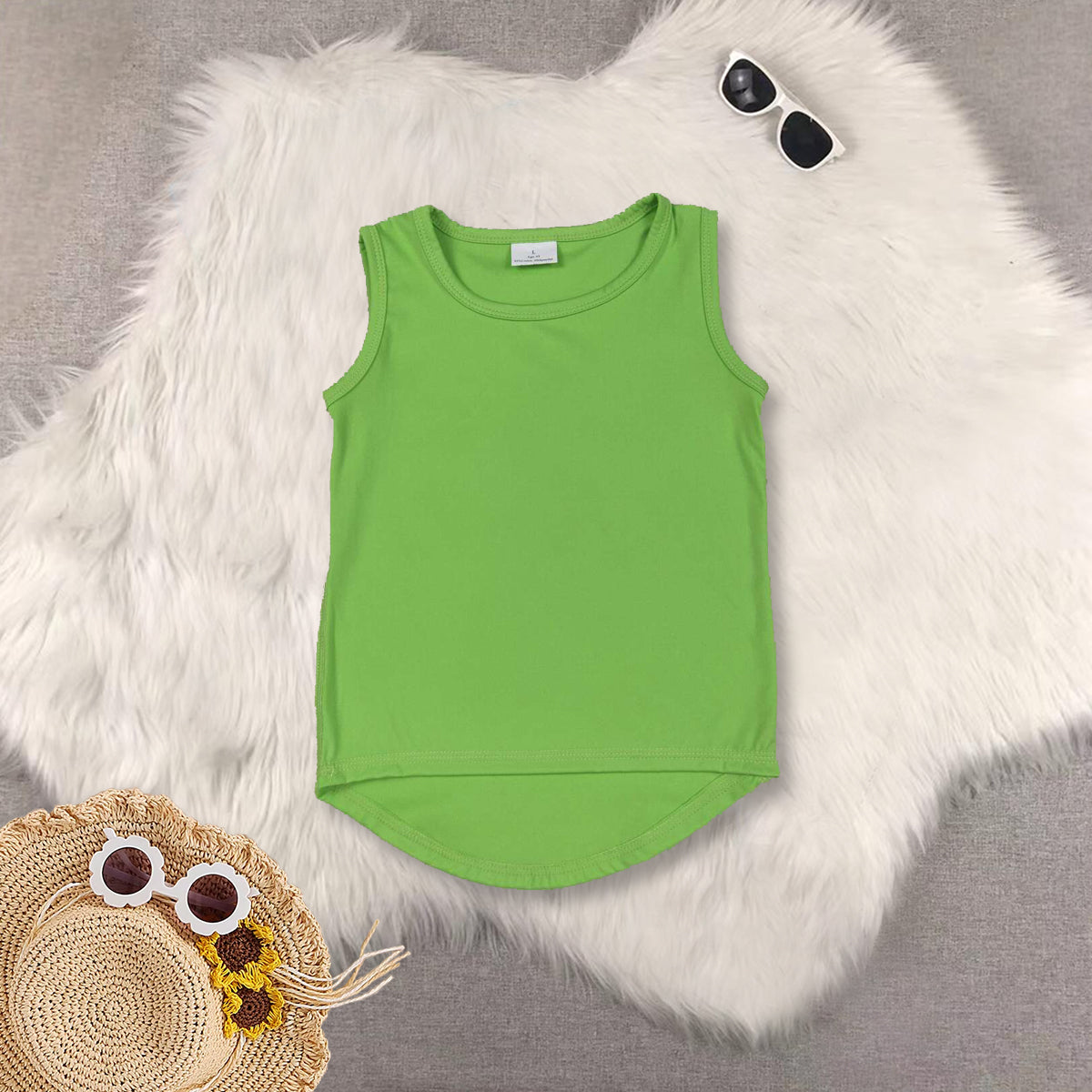 RTS NO MOQ Sibling baby girls clothes yoga Pure green sleeveless short sets and Top and shorts