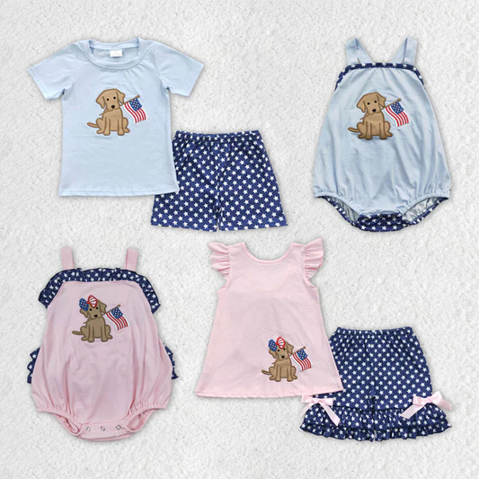 Baby Girls Boys 4th Of July Dog Sibling Summer Shorts Sets