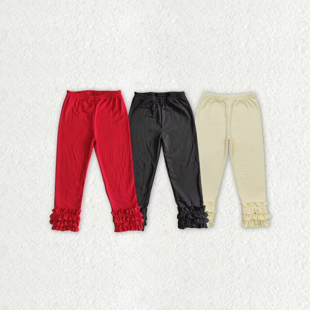 RTS NO MOQ Sibling baby girls clothes Pleated hem trousers: red & black & beige