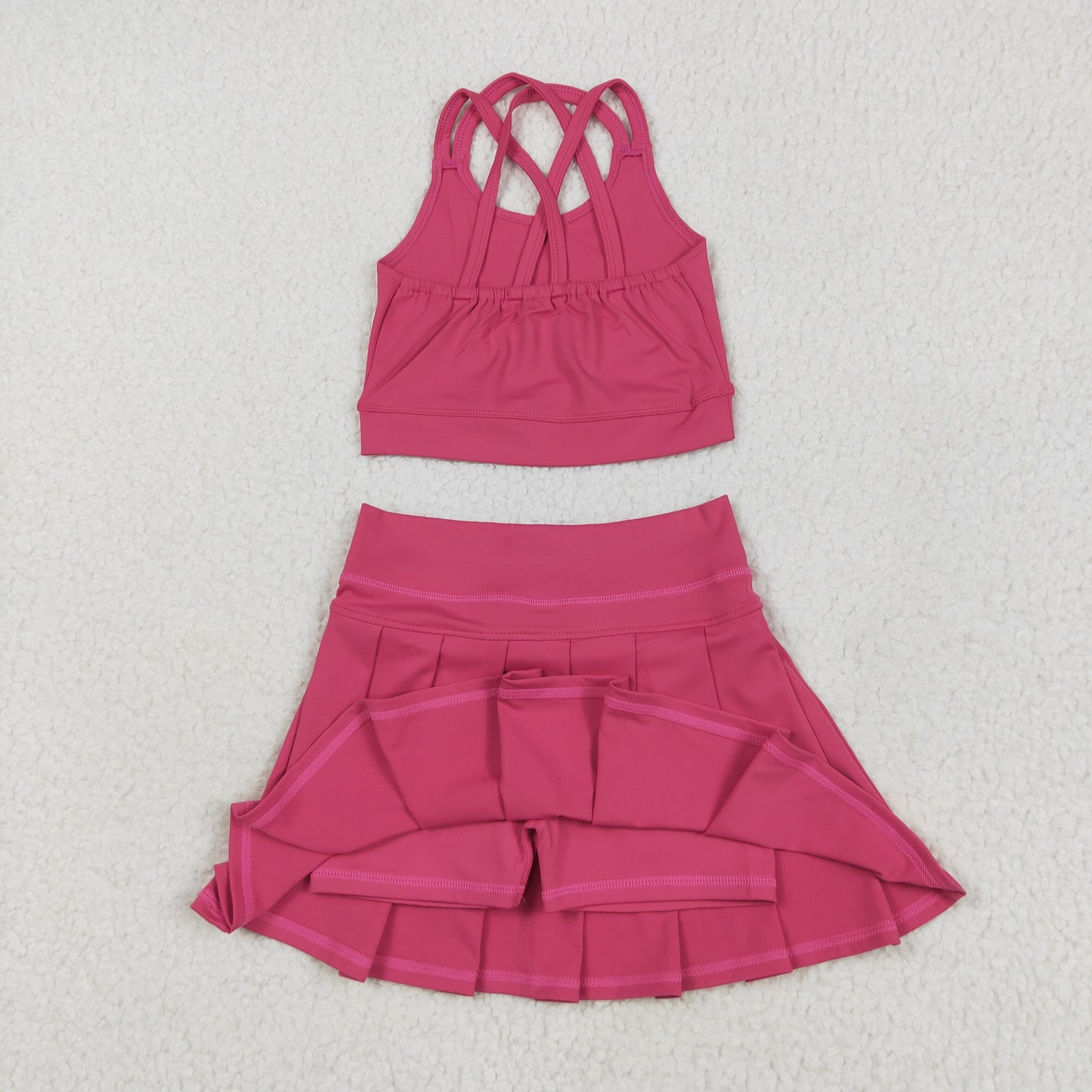 RTS NO MOQ GT1010+GLK0079 Pure rose red camisole yoga top skirt sets