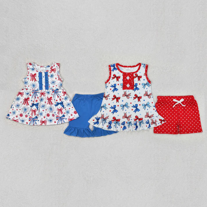 RTS NO MOQ Baby girl clothes 4th of july short Sleeve shorts Suit