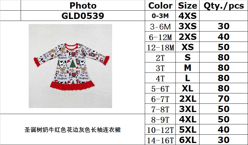 RTS NO MOQ ETA 5/7days arrived GLD0539 Christmas tree cow red lace gray long-sleeved dress