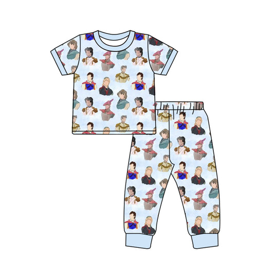 Custom moq 3 eta 7/8week moq 5 eta /4/5week cartoon blue Short Sleeve Pants Set