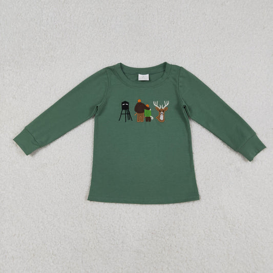 RTS NO MOQ（In Stock) Embroidered Reindeer Hunting Long-Sleeve Top