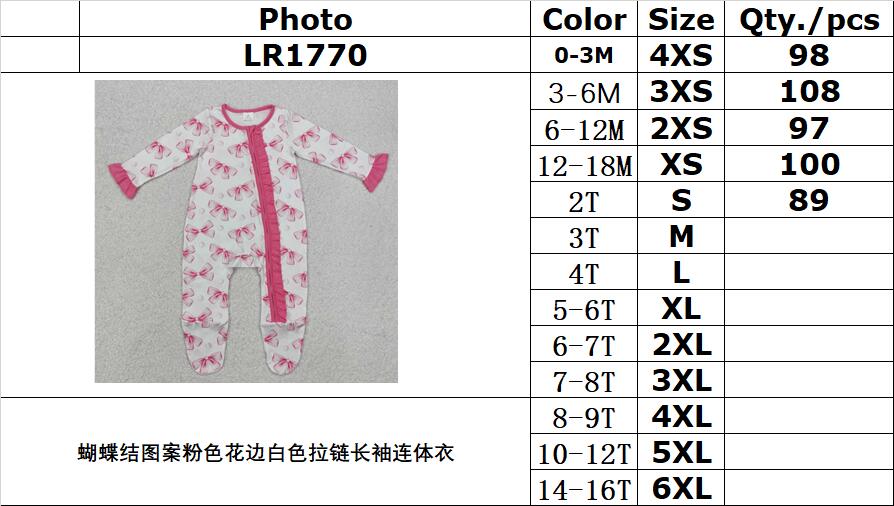 RTS NO MOQ ETA 5/7days arrived LR1770 Bow pattern pink lace white zipper long-sleeved jumpsuit