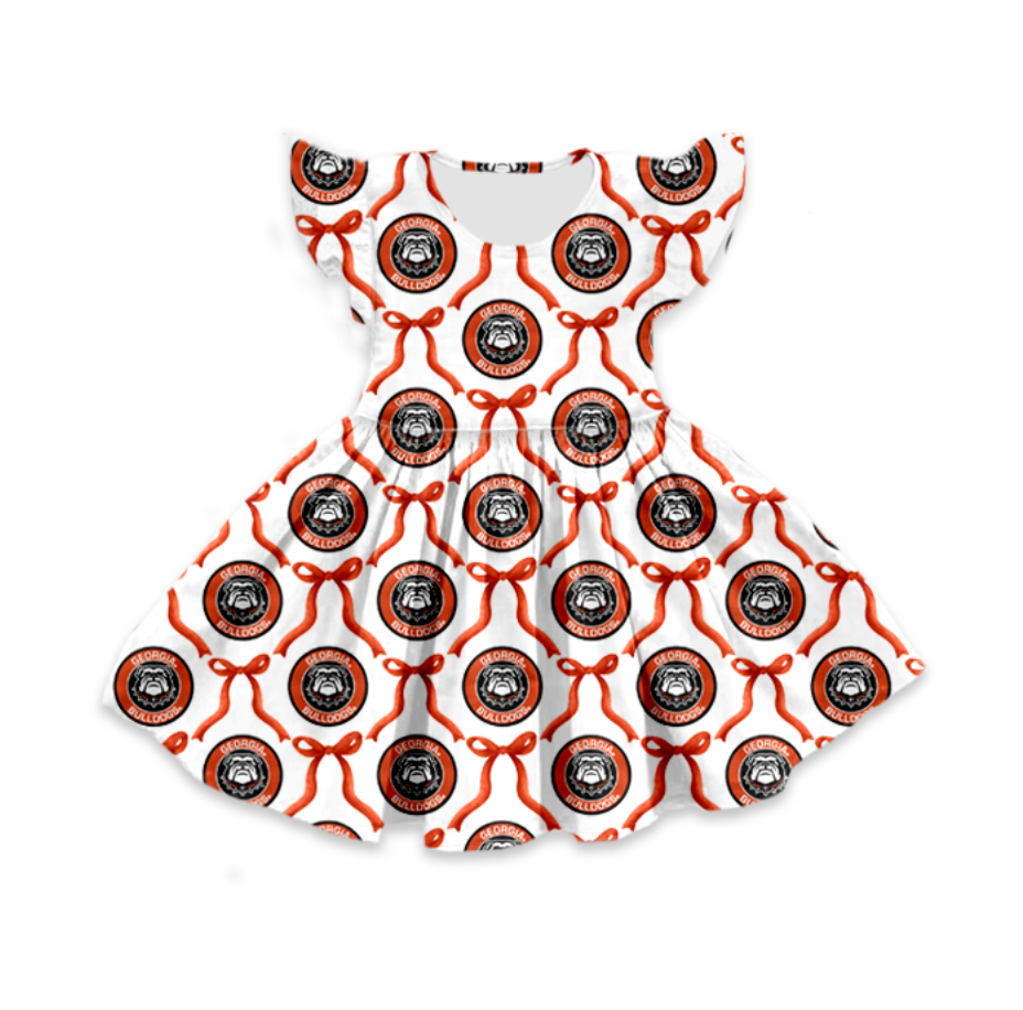 custom moq 3 eta 6-7weeks baby girls clothes bow flying Sleeves Dress