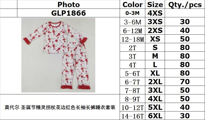 BAMBOO RTS NO MOQ ETA 5/7days arrived GLP1866 Modal Christmas elf cane lace red long sleeve trousers pajamas set