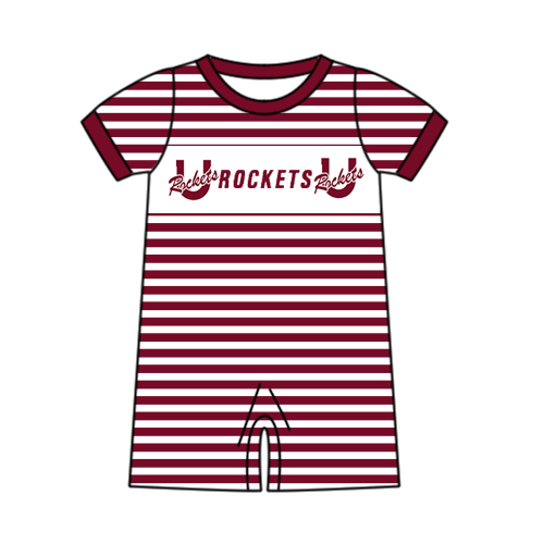 Deadline June 11 Custom no moq baby boys romper rockets Maroon Striped Summer Boys Romper