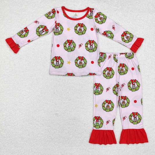 BAMBOO RTS NO MOQ ETA 5/7days GLP1741 grinch modal Christmas wreath red lace pink long-sleeved long pants pajama set