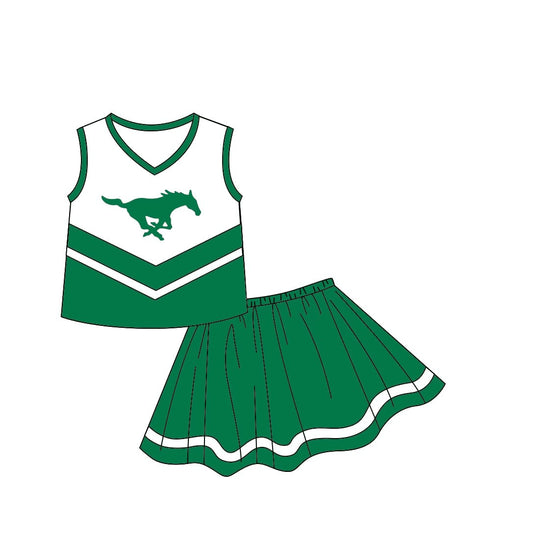 Deadline September 16 custom no moq eta 6-8weeks  Green Pegasus Sleeveless Cheerleading Skirt Outfit