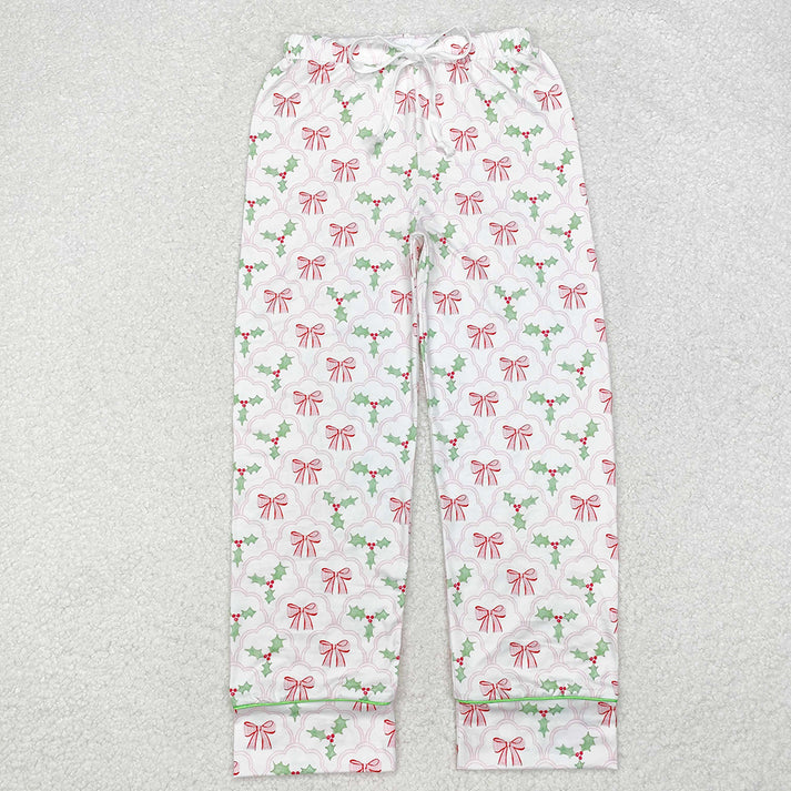 RTS NO MOQ Mommy Baby Girls Christmas Bows Holly Pajamas Clothes Sets