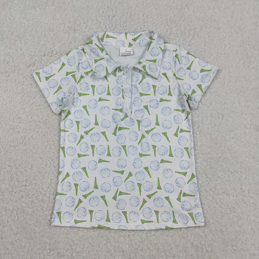 RTS NO MOQ（In Stock) Golf Ball Button-Up Collar Short-Sleeve Top