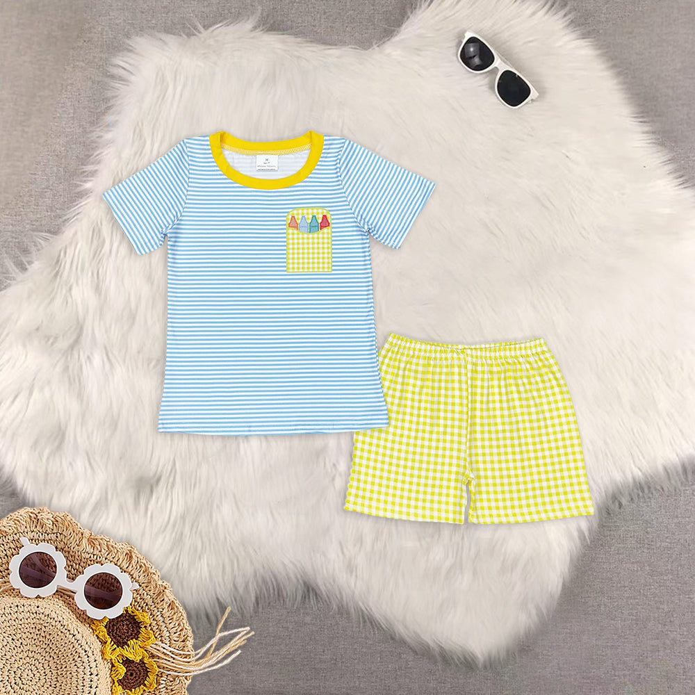 RTS NO MOQ baby boy Clothes back to school short sleeve shorts Sets dress