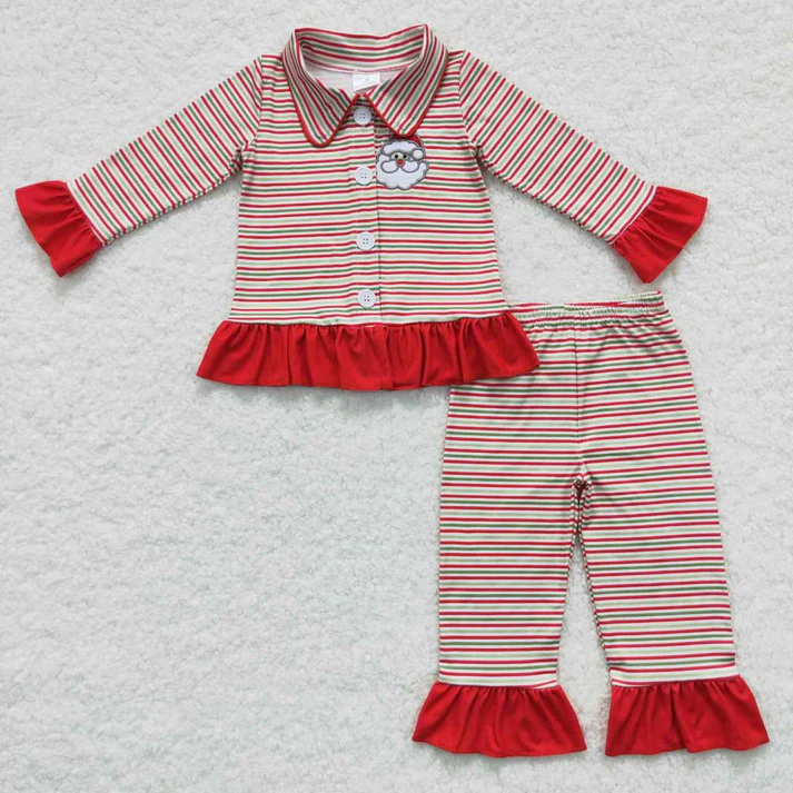 RTS NO MOQ Sibling baby girl boy clothes Embroidered Christmas tree pattern red plaid long-sleeved suitS