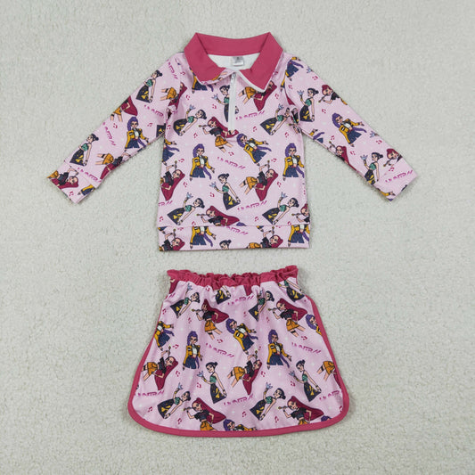 12/18m-14/16t RTS NO MOQ（In Stock ) GLD1500 Kpop Music Rose Red Zipper Long-Sleeved Midi Skirt Yoga Set