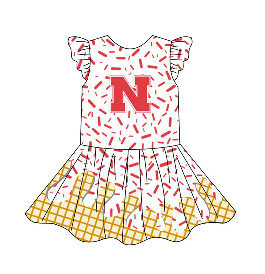 custom moq 3 eta 6-7weeks baby girls clothes team flying Sleeves Dress