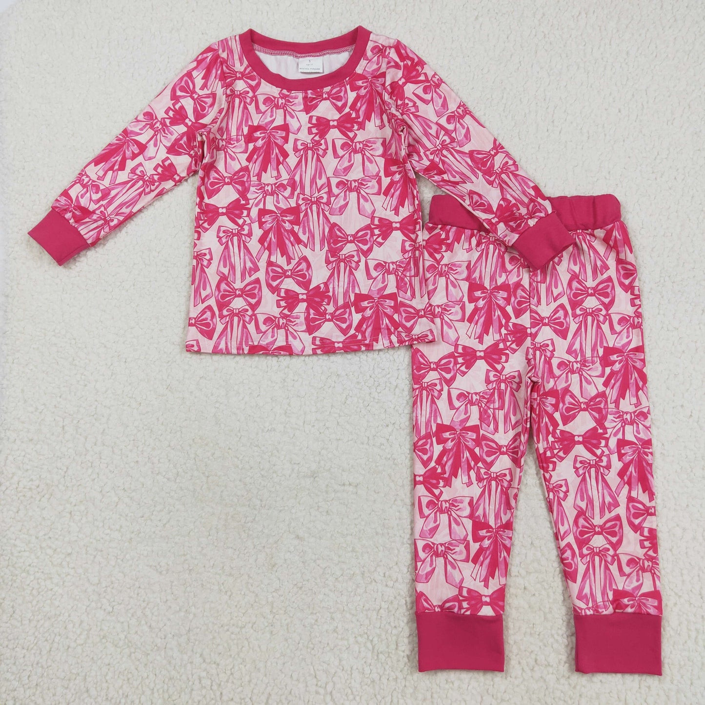 RTS NO MOQ（In Stock) GLP2539 Rose red bow pattern long sleeve trousers pajamas set