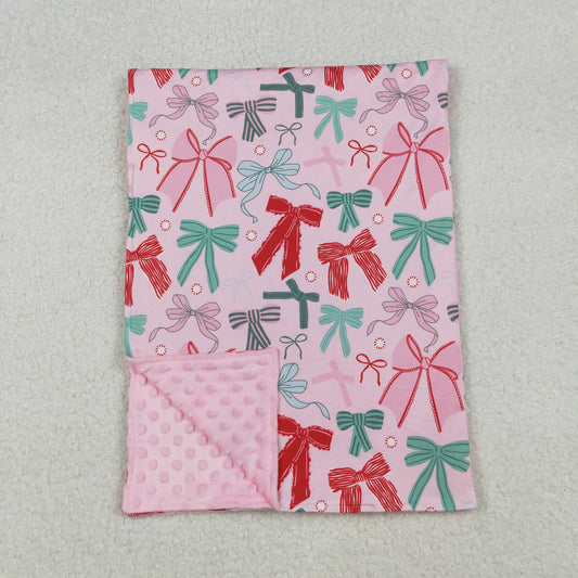 RTS NO MOQ（In Stock) BL0218 Pink Bow Pattern Baby Blanket