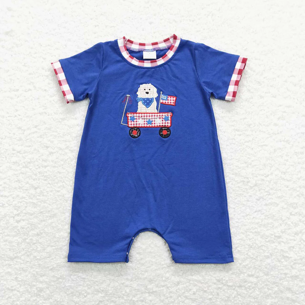 Baby Girls July 4th Dog Flag Sister Brother Rompers Clothes Set