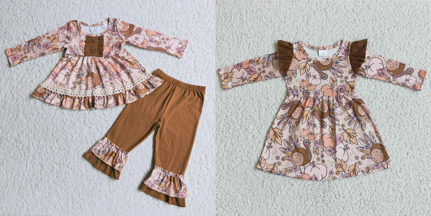 RTS NO MOQ Turkey Thanksgiving Long Sleeve Pants Set Romper Matching Clothes