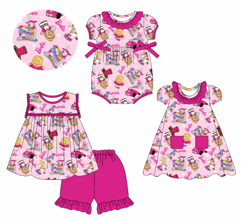 Custom summer cartoon baby girls clothes sets dress romper