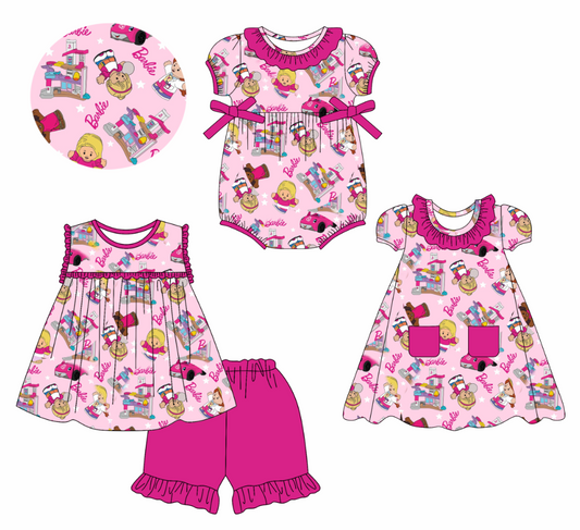 Custom summer cartoon baby girls clothes sets dress romper