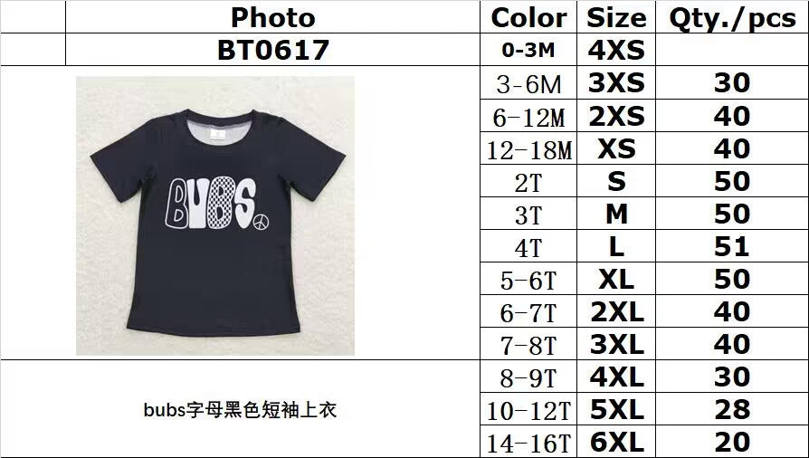 BT0617 black short-sleeved top with bubs letters