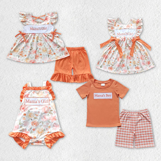 RTS NO MOQ Mommy's Girl Orange Floral Dresses Rompers Clothes Sets