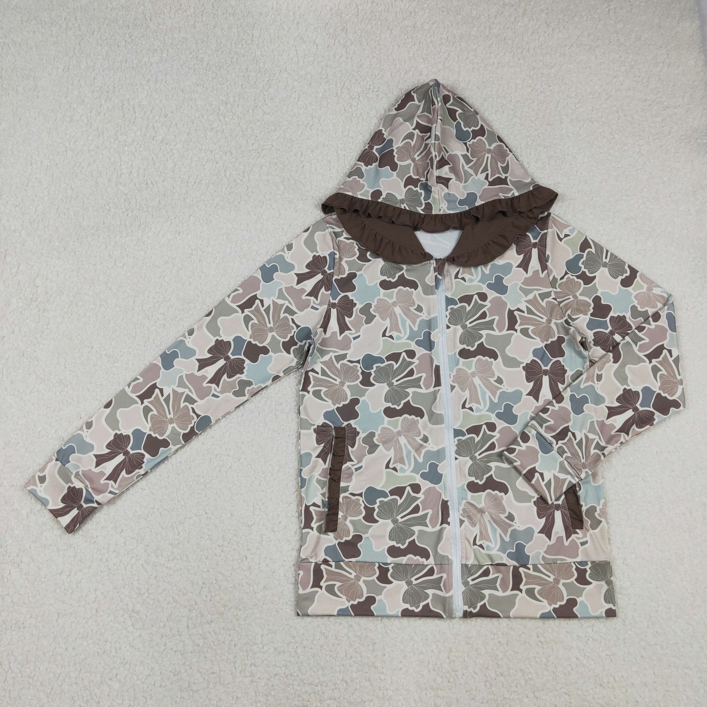12/18m-7/8t RTS NO MOQ Sibling baby girl boy clothes and Adult clothes camouflage bow  hooded long sleeve tops and adult tops