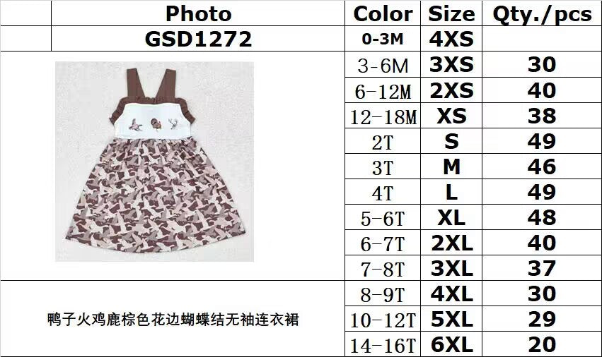 RTS no moq GSD1272 Duck turkey deer brown lace bow sleeveless dress