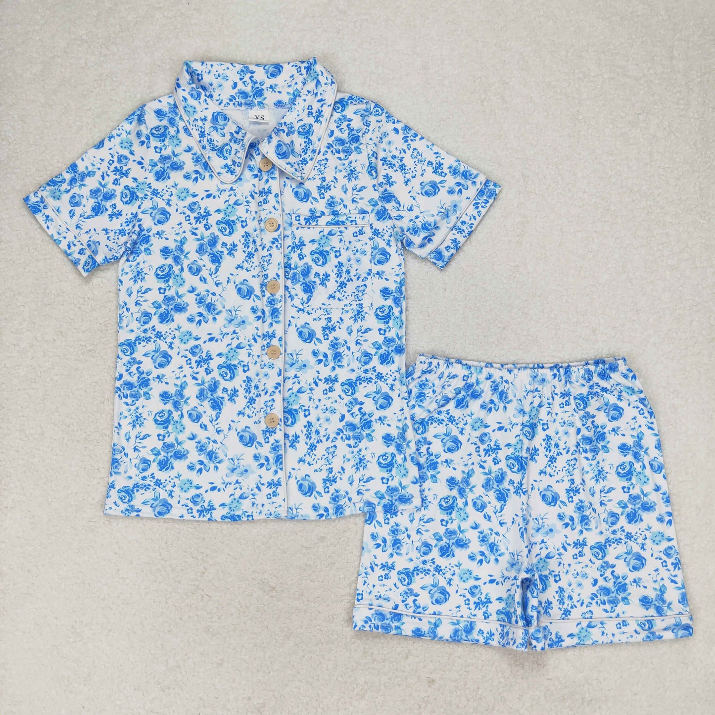 rts no moq GSSO1120 Blue floral white short-sleeved shorts pajama set