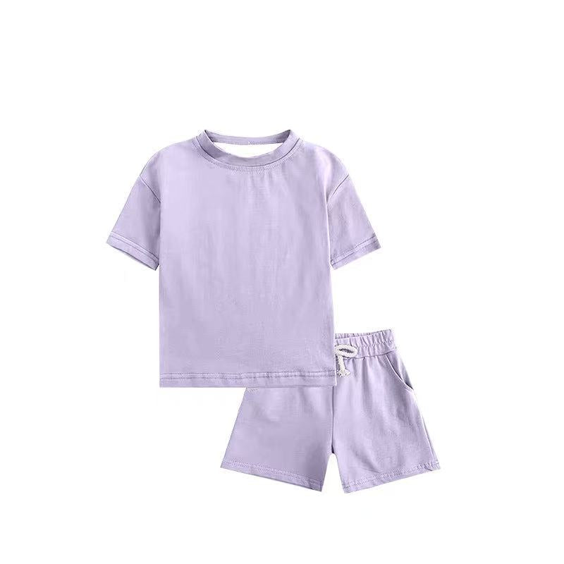 Deadline: May 15 Custom no moq Solid color short-sleeved shorts purple cotton suit
