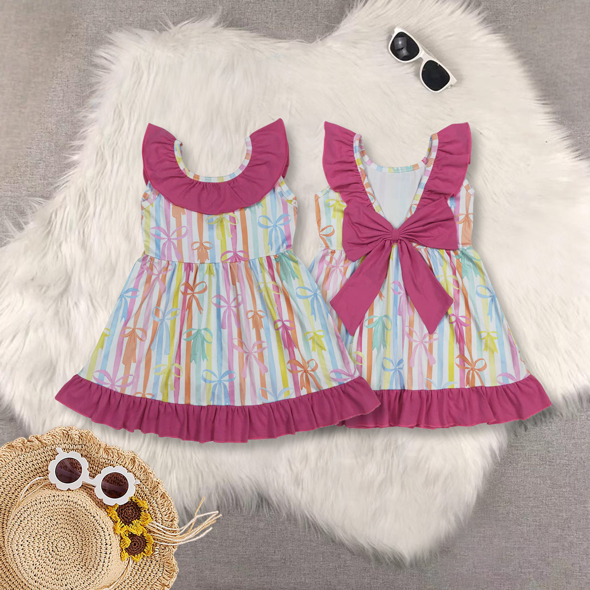 RTS NO MOQ baby girls clothes short sleeve dress cycle shorts sets