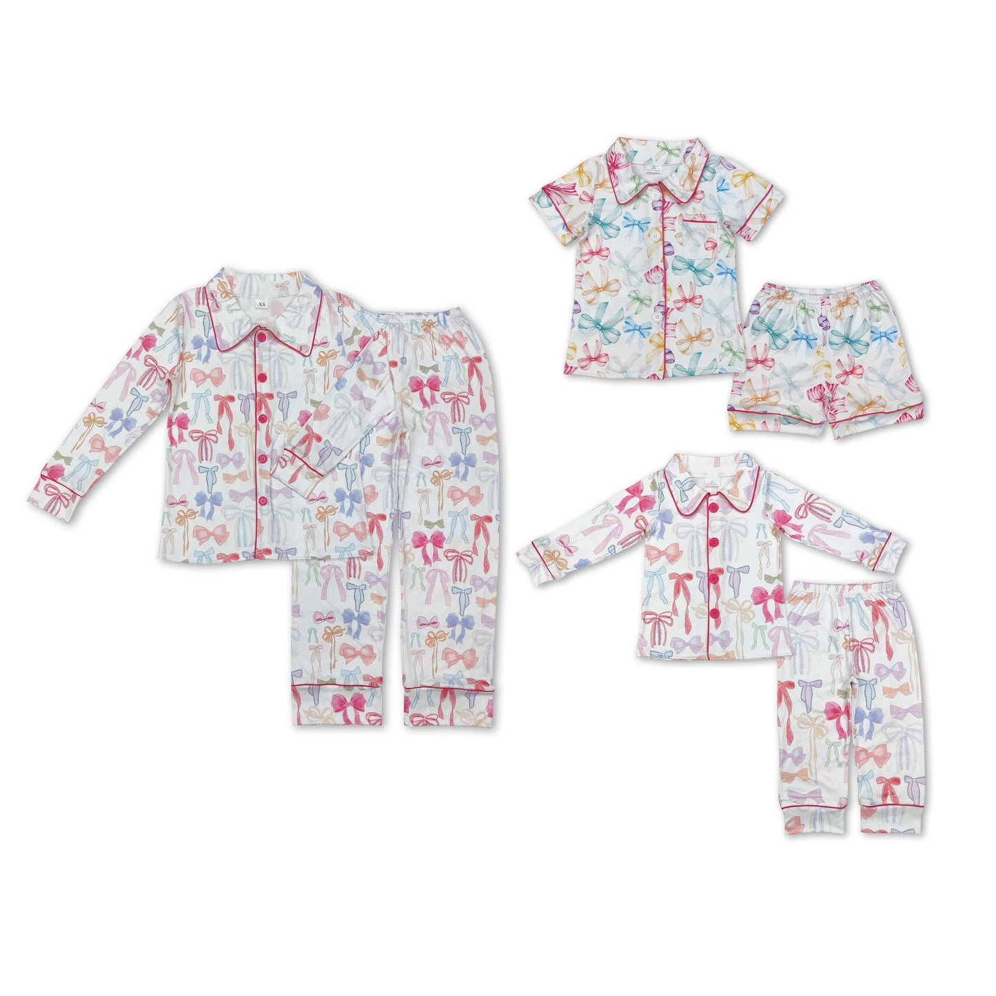 RTS NO MOQ Pink Bow Long Sleeves and Long Pants Pajama Set: Adults & Children