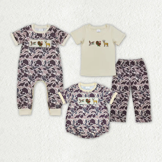 RTS NO MOQ Duck Deer Turkey short-sleeved romper & short-sleeved long pants set &