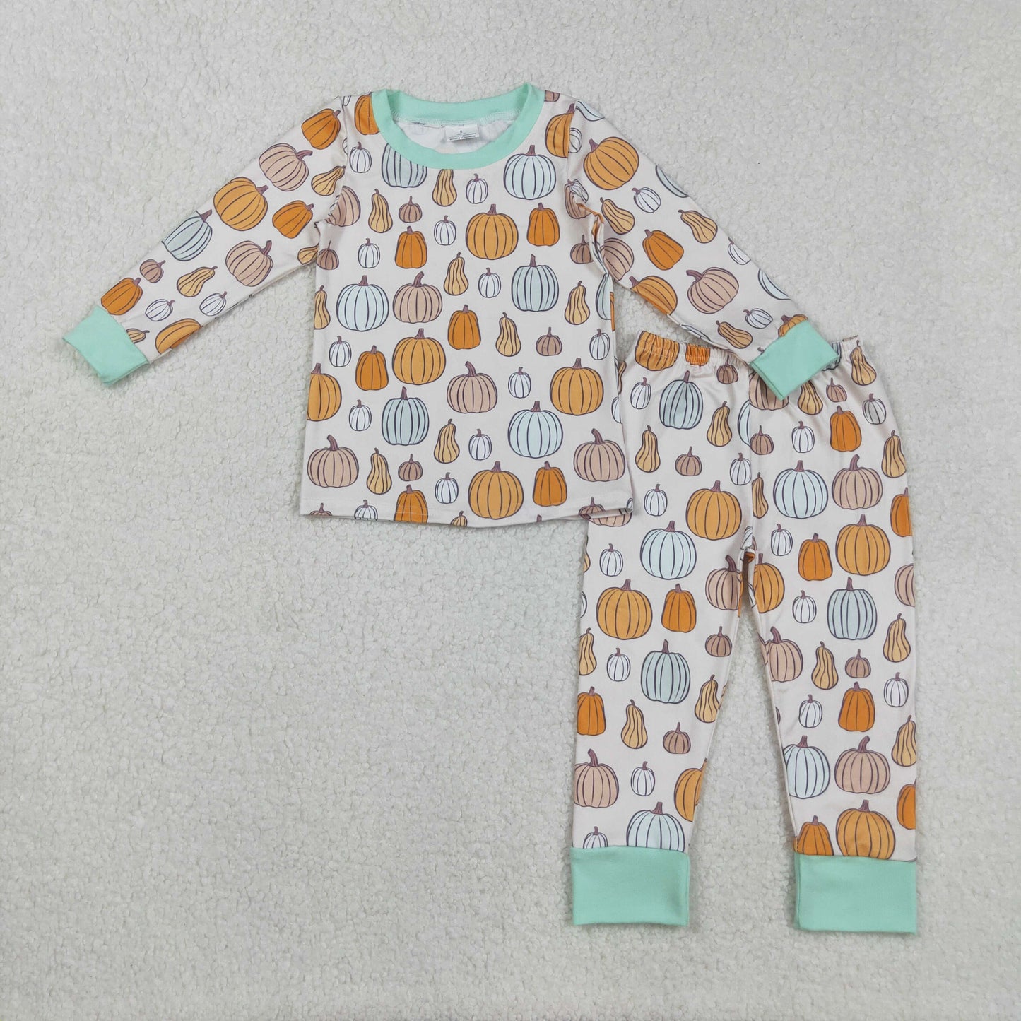 RTS NO MOQ（In Stock) BLP1222 Beige long-sleeved trousers set with pumpkin pattern