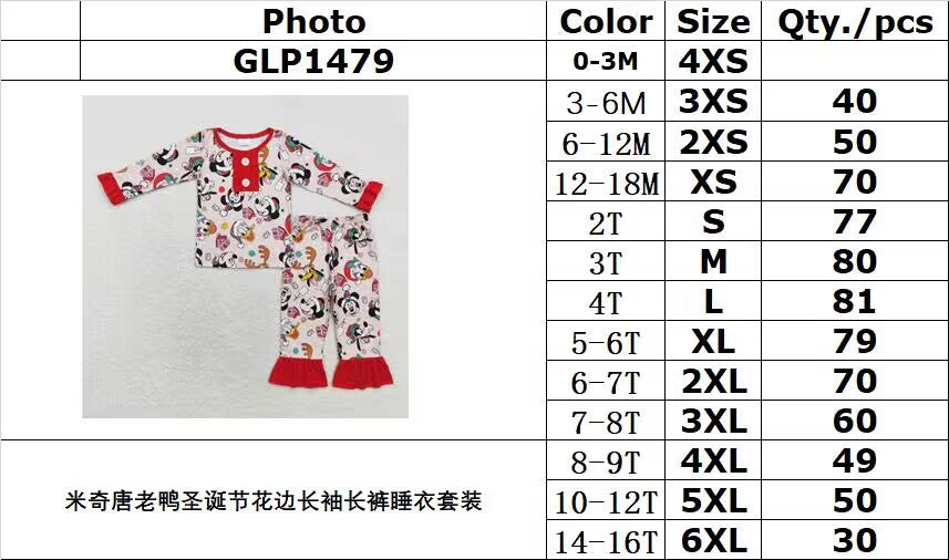 rts no moq GLP1479 Mickey Donald Duck Christmas lace long-sleeved trousers pajama set