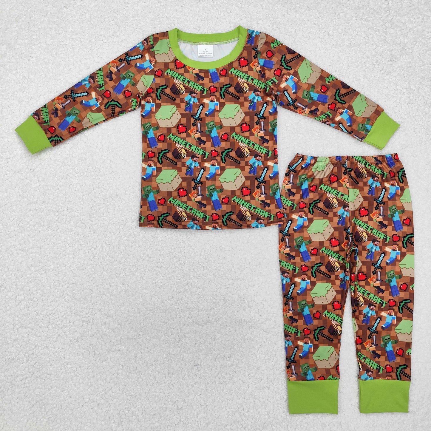 RTS NO MOQ ETA 5/7days Arrived BLP1024 my world game brown green long-sleeved pants pajamas set