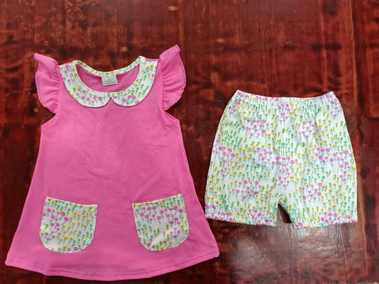 custom moq 5 eta 4-6weeks summer baby girls clothes pink flying sleeve shorts sets