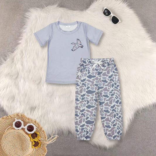RTS NO MOQ Sibling baby boy clothes duck short-sleeved top camouflage sets and top and pants