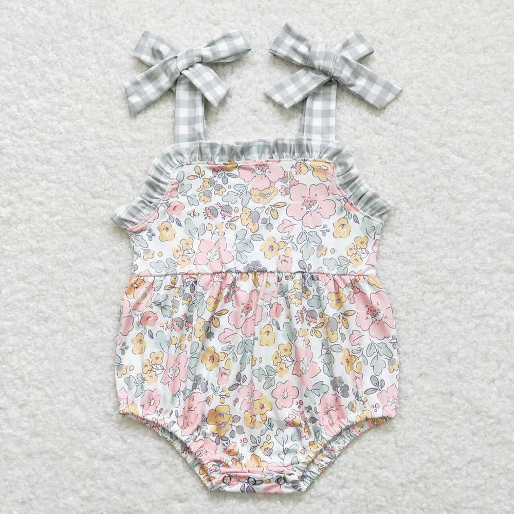 Baby Girls Spring Green Pink Flowers Tunic Ruffle Shorts Outfits Rompers Clothing Sets