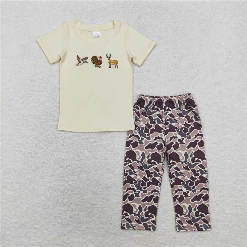 RTS NO MOQ（In Stock) BSPO0445 Embroidered turkey Short Sleeve Pants Suit