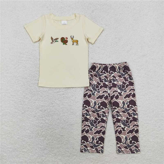RTS NO MOQ（In Stock) BSPO0445 Embroidered turkey Short Sleeve Pants Suit