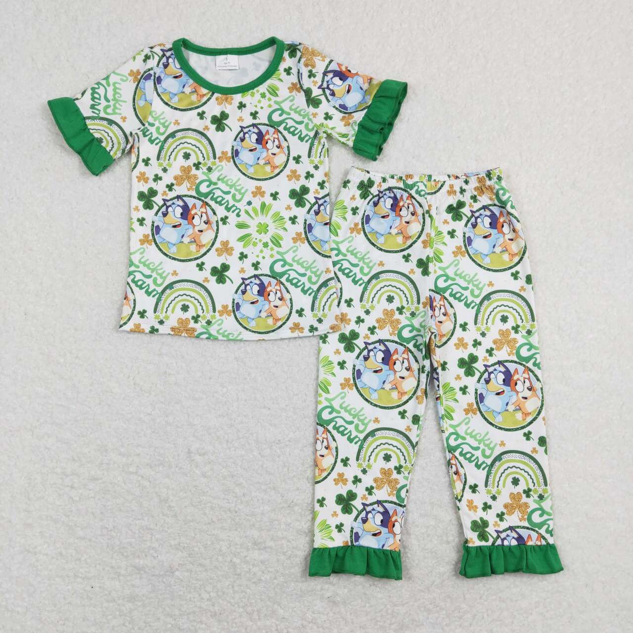 RTS NO MOQ St. Patrick's Four Leaf Clover Short Sleeve Pants Suit