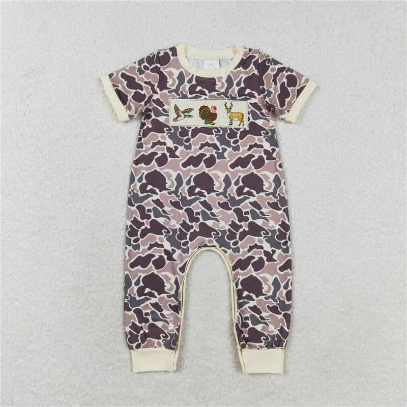 RTS NO MOQ（In Stock) SR1901 Embroidered turkey short-sleeved jumpsuit