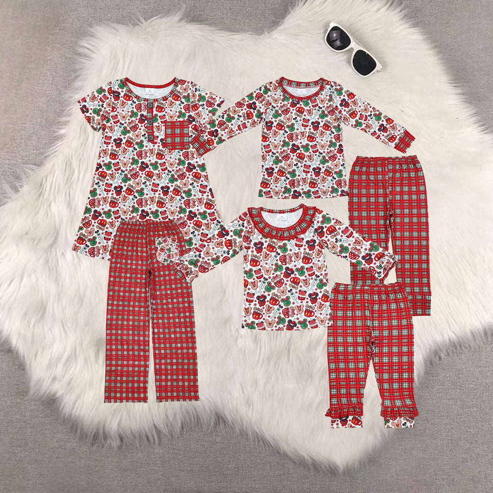 RTS NO MOQ Sibling baby girls baby boys clothes Christmas long-sleeved trousers suit & romper & dress & adult pants