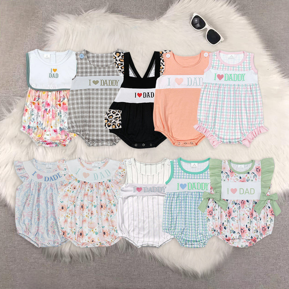 RTS NO MOQ Baby Boys girls embroidery Short Sleeve Cropped Romper Mixed Sizes