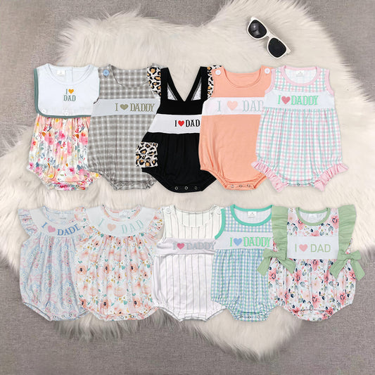 RTS NO MOQ Baby Boys girls embroidery Short Sleeve Cropped Romper Mixed Sizes