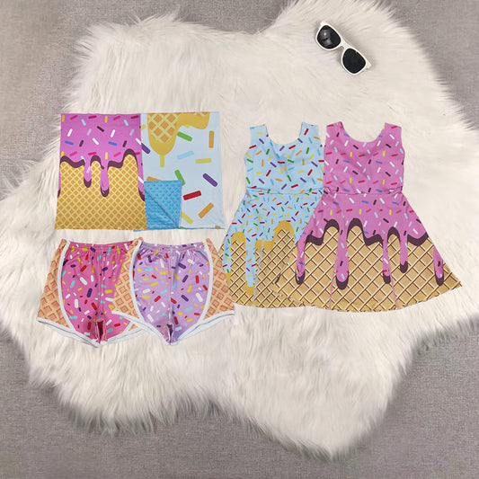 RTS NO MOQ Sibling baby girl clothes yoga team sleeveless dress and blanket and shorts